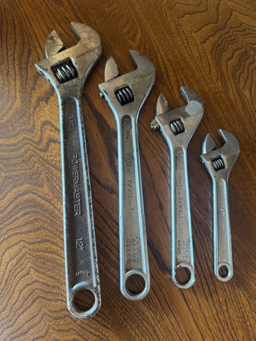 4 Adjustable Wrenches 12”, 10”, 8” & 6”